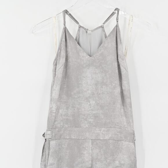 HALSTON HERITAGE Jumpsuit Womens Sz 0 Gray Satin Jogger Spaghetti‎ Strap V Neck - Picture 3 of 14